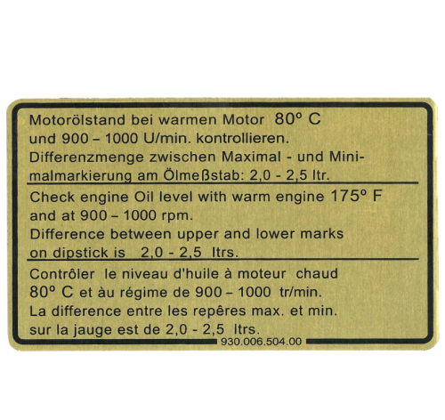 Naklejka poziomu oleju silnik Porsche 911 77-80